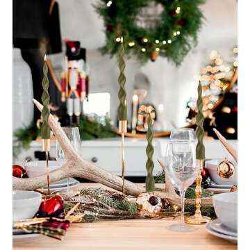 MAITREYA Olive Spiral Taper Candle Soy Wax Unscented Candles Sticks,Elegant Design for Home Decoration Weddings Parties,9.8inch,4pcs,Olive-E