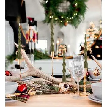 MAITREYA Olive Spiral Taper Candle Soy Wax Unscented Candles Sticks,Elegant Design for Home Decoration Weddings Parties,9.8inch,4pcs,Olive-E