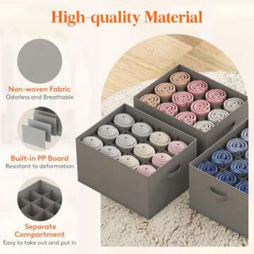 Lifewit Jeans Organizer for Closet, Large Size Pants Storage Bins 12 Cell, Foldable Clothes Drawer Organizer for Sweater, Towel, T-Shirts, Dress, Stackable Wardrobe Shelf Dividers Box, 4 Packs