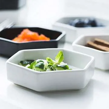Sizikato 4pcs Geometric Hexagon Ceramic Soy Sauce Dipping Bowls Side Dishes for Snack Sushi Fruit Appetizer Dessert. 5 Inches