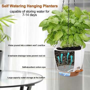 Dekosilave Hanging Planters for Indoor Outdoor Plants - Self Watering Pots 3 Pack for Easy Plant Car...