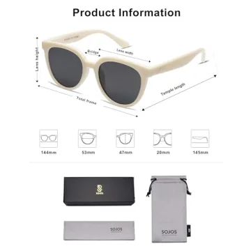 SOJOS Trendy Cat Eye Round Polarized Sunglasses for Women Fashion UV Protection Sunnies Sunglasses SJ2175, Beige Frame/Grey Lens