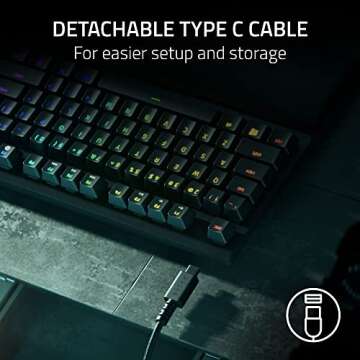 Razer Huntsman V2 TKL Tenkeyless Gaming Keyboard: Fast Linear Optical Switches Gen2 & 8000Hz Polling Rate - Detachable Type-C Cable - PBT Keycaps - Ergonomic Wrist Rest - Quartz Pink