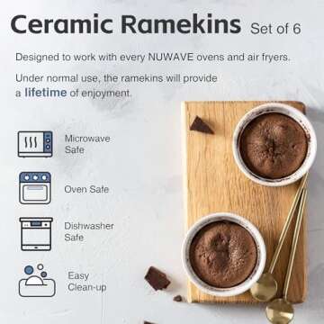Nuwave Ceramic Ramekins 8 oz, Set of 6, Elegant Classic Style for Baking Souffles, Creme Brulées, C...