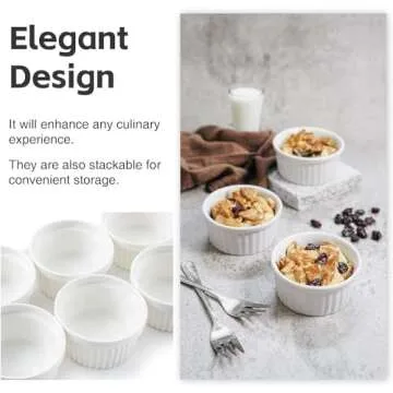 Nuwave Ceramic Ramekins 8 oz, Set of 6, Elegant Classic Style for Baking Souffles, Creme Brulées, Custards, Puddings, 4.3” Wide & 2” Tall, Microwave, Oven & Dishwasher-Safe, Ivory White (6)