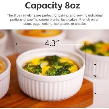 Nuwave Ceramic Ramekins 8 oz, Set of 6, Elegant Classic Style for Baking Souffles, Creme Brulées, Custards, Puddings, 4.3” Wide & 2” Tall, Microwave, Oven & Dishwasher-Safe, Ivory White (6)