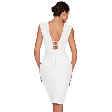 Whoinshop Deep V Plunge Bodycon Party Dress for Women