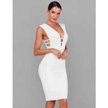 Whoinshop Deep V Plunge Bodycon Party Dress for Women