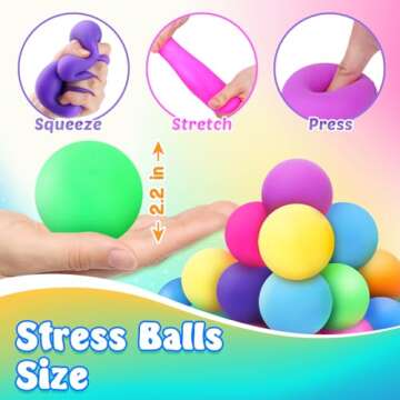Squishy Stress Balls for Kids Adults: 18 Pack Stretchy Fidget Ball for Anxiety Stress Relief, Hand Therapy Sensory Squishy Ball, Party Favors Classroom Prizes, Easter Gifts for Kids