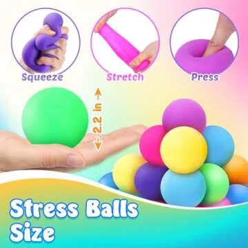 Squishy Stress Balls for Kids Adults: 18 Pack Stretchy Fidget Ball for Anxiety Stress Relief, Hand Therapy Sensory Squishy Ball, Party Favors Classroom Prizes, Easter Gifts for Kids