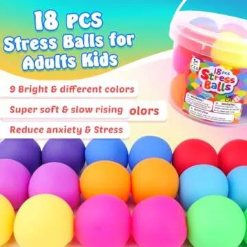 Squishy Stress Balls for Kids Adults: 18 Pack Stretchy Fidget Ball for Anxiety Stress Relief, Hand Therapy Sensory Squishy Ball, Party Favors Classroom Prizes, Easter Gifts for Kids