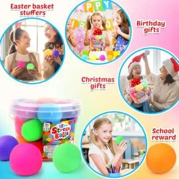 Squishy Stress Balls for Kids Adults: 18 Pack Stretchy Fidget Ball for Anxiety Stress Relief, Hand Therapy Sensory Squishy Ball, Party Favors Classroom Prizes, Easter Gifts for Kids