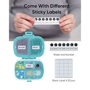 Holii Travel Pill Organizer, 8 Compartments Portable Pill Case, Daily Pill Box to Hold Vitamins, Sma...