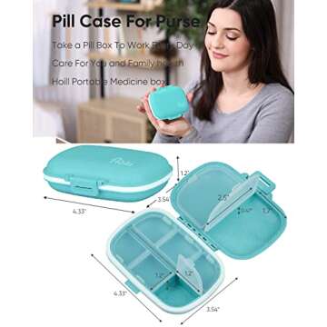 Holii Travel Pill Organizer, 8 Compartments Portable Pill Case, Daily Pill Box to Hold Vitamins, Small Pill Container for Pocket Purse Medicine Organizer（Blue）