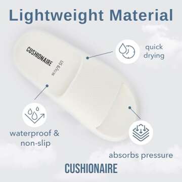 CUSHIONAIRE Feather Slides – Comfortable Cloud Cushion House Slippers for Women, Indoor Outdoor EVA Foam Foot Spa Shower Shoes, Non-Slip Arch Support, VANILLA 9