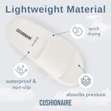 CUSHIONAIRE Feather Slides – Comfortable Cloud Cushion House Slippers for Women, Indoor Outdoor EVA Foam Foot Spa Shower Shoes, Non-Slip Arch Support, VANILLA 9