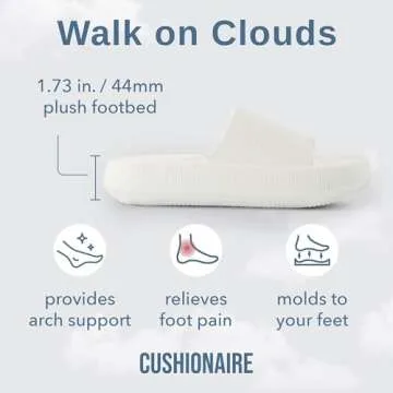 CUSHIONAIRE Feather Slides – Comfortable Cloud Cushion House Slippers for Women, Indoor Outdoor EVA Foam Foot Spa Shower Shoes, Non-Slip Arch Support, VANILLA 9