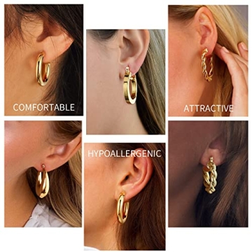 Gold Hoop Earrings Multipack for Women - 14K Real Gold Plated Jewelry
