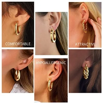Gold Hoop Earrings Multipack for Women - 14K Real Gold Plated Jewelry