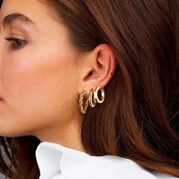 Gold Hoop Earrings Multipack for Women - 14K Real Gold Plated Jewelry