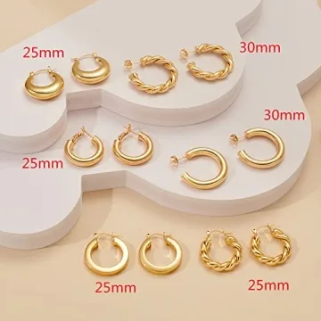 Gold Hoop Earrings Multipack for Women - 14K Real Gold Plated Jewelry