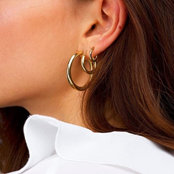 Gold Hoop Earrings Multipack for Women - 14K Real Gold Plated Jewelry