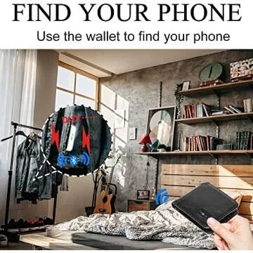 Clever Anti-Lost Wallet with Alarm, Bluetooth, Position Record (via Phone GPS) Item Finder, Cowhide Leather Locator Vintage Retro Style Trackable Intelligent Minimalist Purse (Black, Horizontal)
