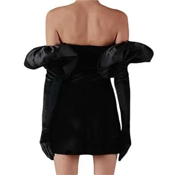 Chic Puff Sleeve Velvet Off Shoulder Mini Dress