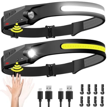 Rechargeable Headlamp 2PCS - 230° Wide Beam with Motion Sensor