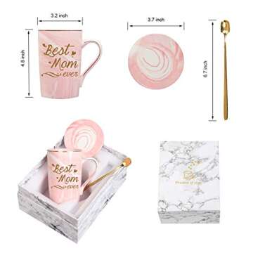 Best Mom Ever Mug Best Mom Gifts Best Mom Ever Coffee Mug Mom Mug Birthday Mothers Day Gifts for Mom from Daughter Son 14 Ounce Gift Box with Spoon and Coaster Pink