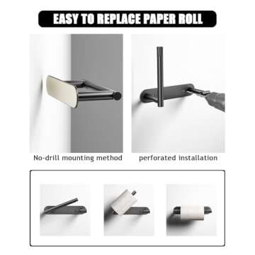 Sankecao Black Toilet Paper Holder - Bathroom Toilet Paper Holder Adhesive Toilet Paper Holder or Screw Wall Mounted Swivel Snap Lock Design Fits Anywhere Stainless Steel Bathroom Tissue Roll Holder