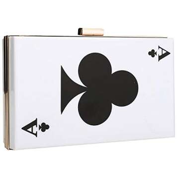 Buric Evening Clutch Handbag for Women Poker Shape Clutch Box Purse Bag with Chain White