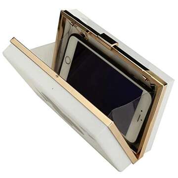Buric Evening Clutch Handbag for Women Poker Shape Clutch Box Purse Bag with Chain White