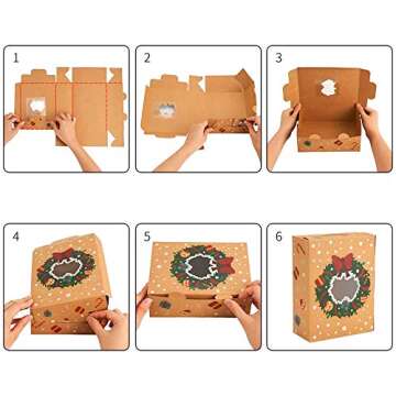CCINEE Christmas Cookie Boxes,Kraft Treat Box with Window Ribbons for Bakery Candy Gift Giving Supplies,Pack of 12