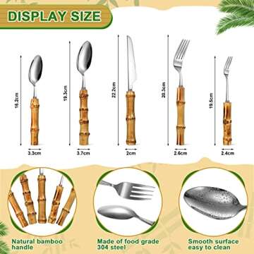 Eboot Bamboo Silverware Set 18/8 Stainless Steel Tableware Set Natural Utensil Flatware Kit Spoon Fo...