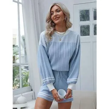 Stylish Knit Pullover Sweater Shorts Set for Women