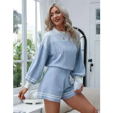 Stylish Knit Pullover Sweater Shorts Set for Women