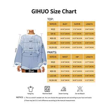 Gihuo Women' s Striped 2 Piece Outfits Crewneck Knit Pullover Sweater Shorts Set Wide Leg Matching Set Loungewear(Blue-L)