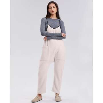 Gacaky Womens Fleece Overalls Loose Fit Adjustable Strap Fleece Jumpsuits Rompers Fall Winter Warm F...