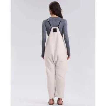 Gacaky Womens Fleece Overalls Loose Fit Adjustable Strap Fleece Jumpsuits Rompers Fall Winter Warm Fashion Work Outfits with Pocket Beige S