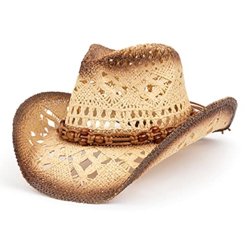 TOVOSO Straw Cowboy Hat for Women and Men with Shape-It Brim, Western Cowboy Hat, Brown/Beads - Tea ...