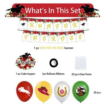 Horse Racing Party Supplies, Horse Racing Party Decorations 2022 with Run For The Roses Banner, Horse Racing Balloons, Horse Racing Cake Toppers for Horse Racing Preakness Bridal Shower Party