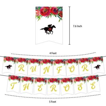 Horse Racing Party Supplies, Horse Racing Party Decorations 2022 with Run For The Roses Banner, Horse Racing Balloons, Horse Racing Cake Toppers for Horse Racing Preakness Bridal Shower Party