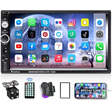 Camecho 7" Double Din Car Stereo with Bluetooth, Backup Camera & Steering Wheel Control