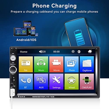 Camecho 7" Double Din Car Stereo Bluetooth Backup Camera