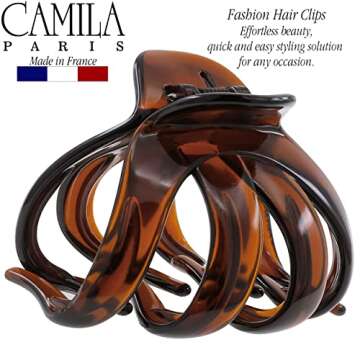 Camila Paris AD704 French Octopus Hair Clip for Women Thick Hair for Long Curly Wavy Hair, Girls Hair Claw Clips, Durable Styling Big Claw Clip for Thick Hair, Strong Hold No Slip Grip, Made in France