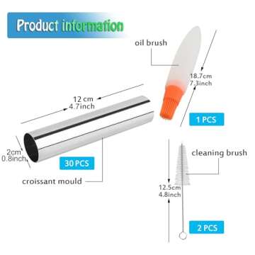 Non-stick Cream Cannoli Tubes, FantasyDay 20 Pcs Stainless Steel Baking Cones Pastry Roll Horn Croissant Mold Cannoli Shells with 3 Clean Brush - Pastry Baking Set for Christmas Cake Anniversary Party