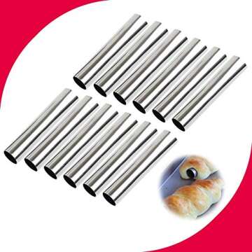 Non-stick Cream Cannoli Tubes, FantasyDay 20 Pcs Stainless Steel Baking Cones Pastry Roll Horn Croissant Mold Cannoli Shells with 3 Clean Brush - Pastry Baking Set for Christmas Cake Anniversary Party