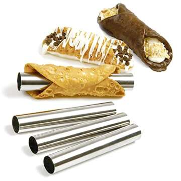 Non-stick Cream Cannoli Tubes, FantasyDay 20 Pcs Stainless Steel Baking Cones Pastry Roll Horn Croissant Mold Cannoli Shells with 3 Clean Brush - Pastry Baking Set for Christmas Cake Anniversary Party