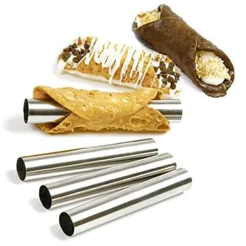Non-stick Cream Cannoli Tubes, FantasyDay 20 Pcs Stainless Steel Baking Cones Pastry Roll Horn Croissant Mold Cannoli Shells with 3 Clean Brush - Pastry Baking Set for Christmas Cake Anniversary Party